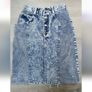 Vintage YES Clothing Denim Jean Skirt Blue Corduroy Panel Pencil Skirt Acid Sz 3